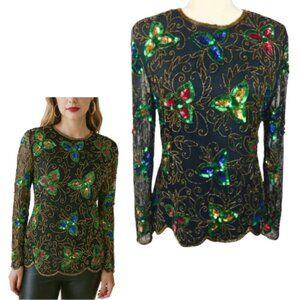 VINTAGE Stenay Beaded Sheer Sleeve Blouse Size S
